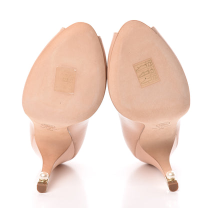 Chanel Lambskin Pearl Peep Toe Pumps 38 Beige Clair 5 of 8