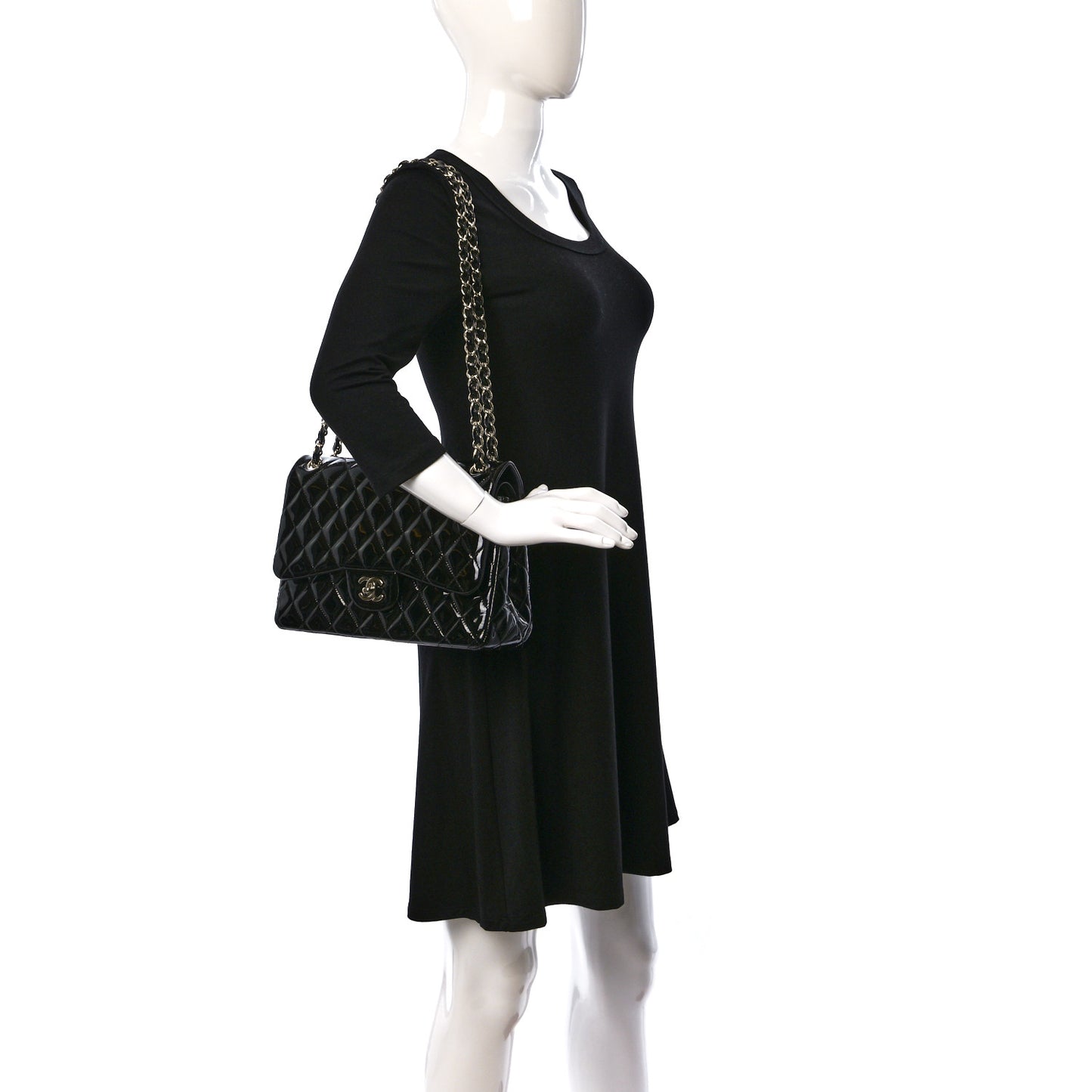 Patent Quilted Jumbo Double Flap Black