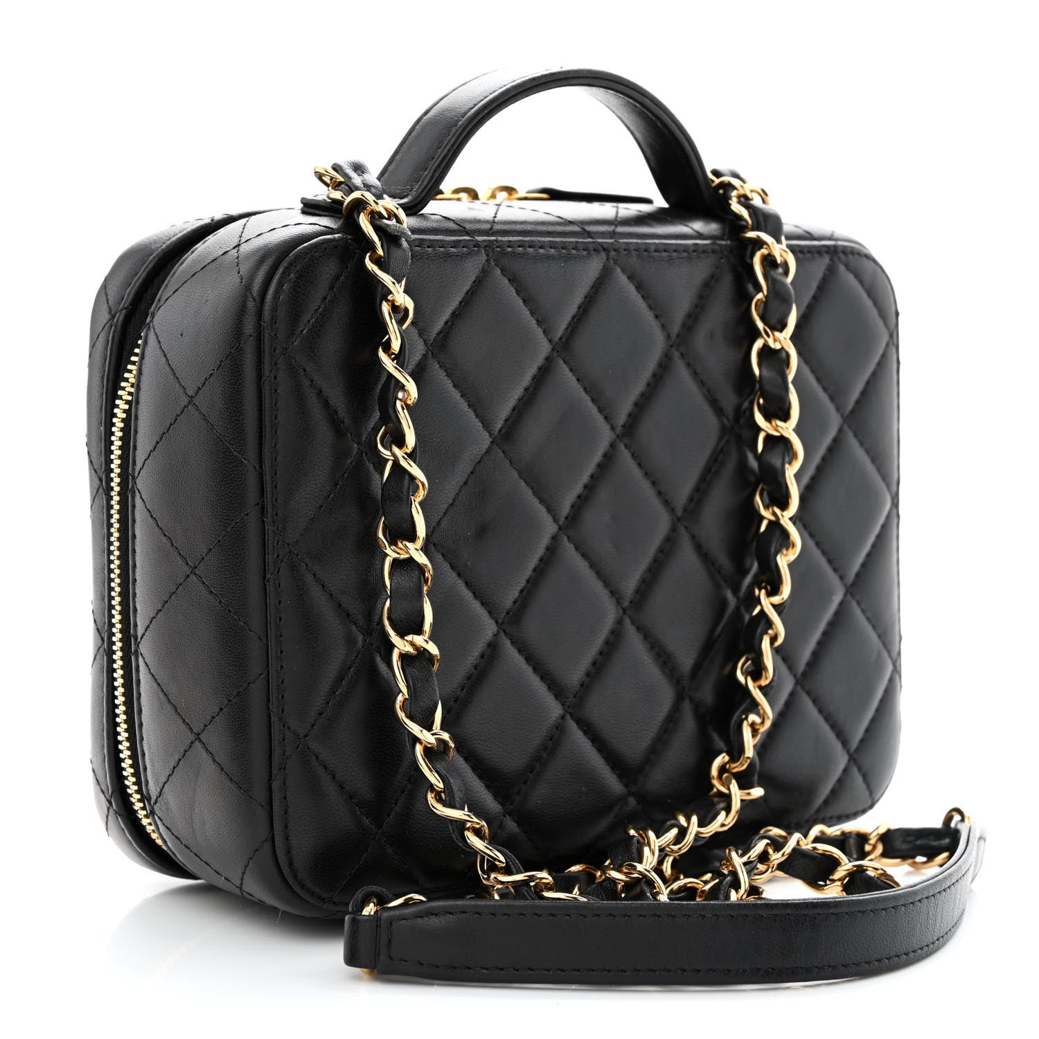 Chanel Lambskin Metal Quilted Golden Plate Vanity Case Black Golden Plate Vanity Case Black Gold 3 of 12
