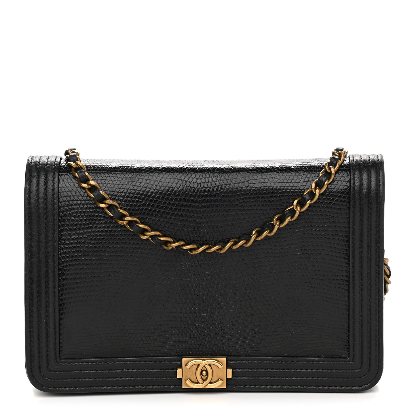 Lizard Calfskin Boy Wallet on Chain WOC Black