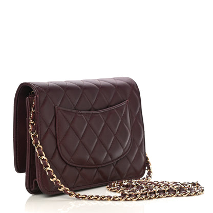 Chanel Lambskin Quilted Wallet On Chain WOC Burgundy 3 of 12