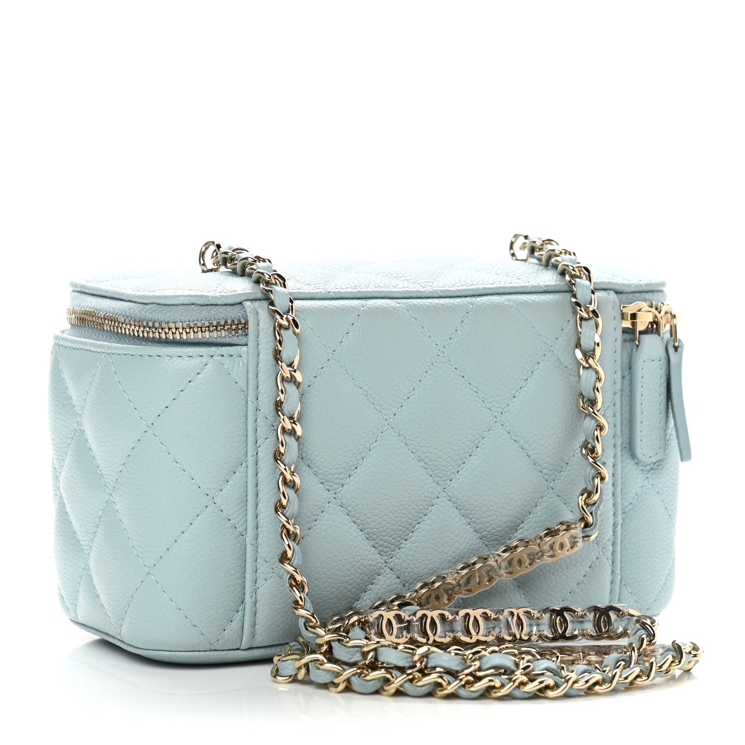 Chanel Caviar Quilted Small Tiny CC Vanity Case With Chain Light Blue 3 of 12