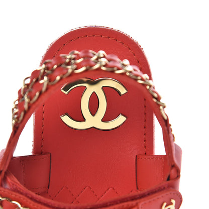 Chanel Calfskin Chain Flat Sandals 36.5 Red 6 of 9