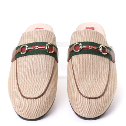 Gucci Canvas Vintage Charlotte Web Princetown Slippers 41 Sand Cuir 3 of 11