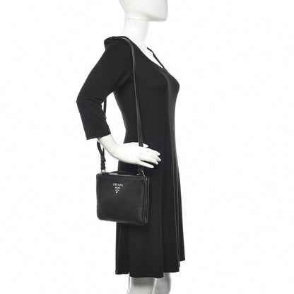 Prada Vitello Daino Double Zip Crossbody Bag Black 2 of 11