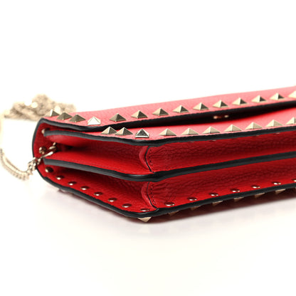 Valentino Garavani Pebbled Calfskin Rockstud Flap Wallet On Chain Rouge Pur 6 of 9
