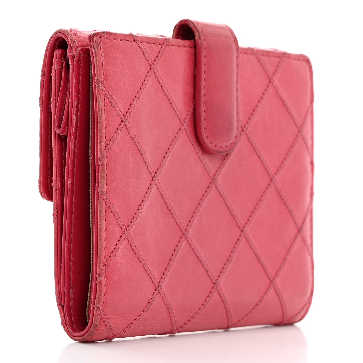 Calfskin Diamond Stitch Compact French Flap Wallet Pink