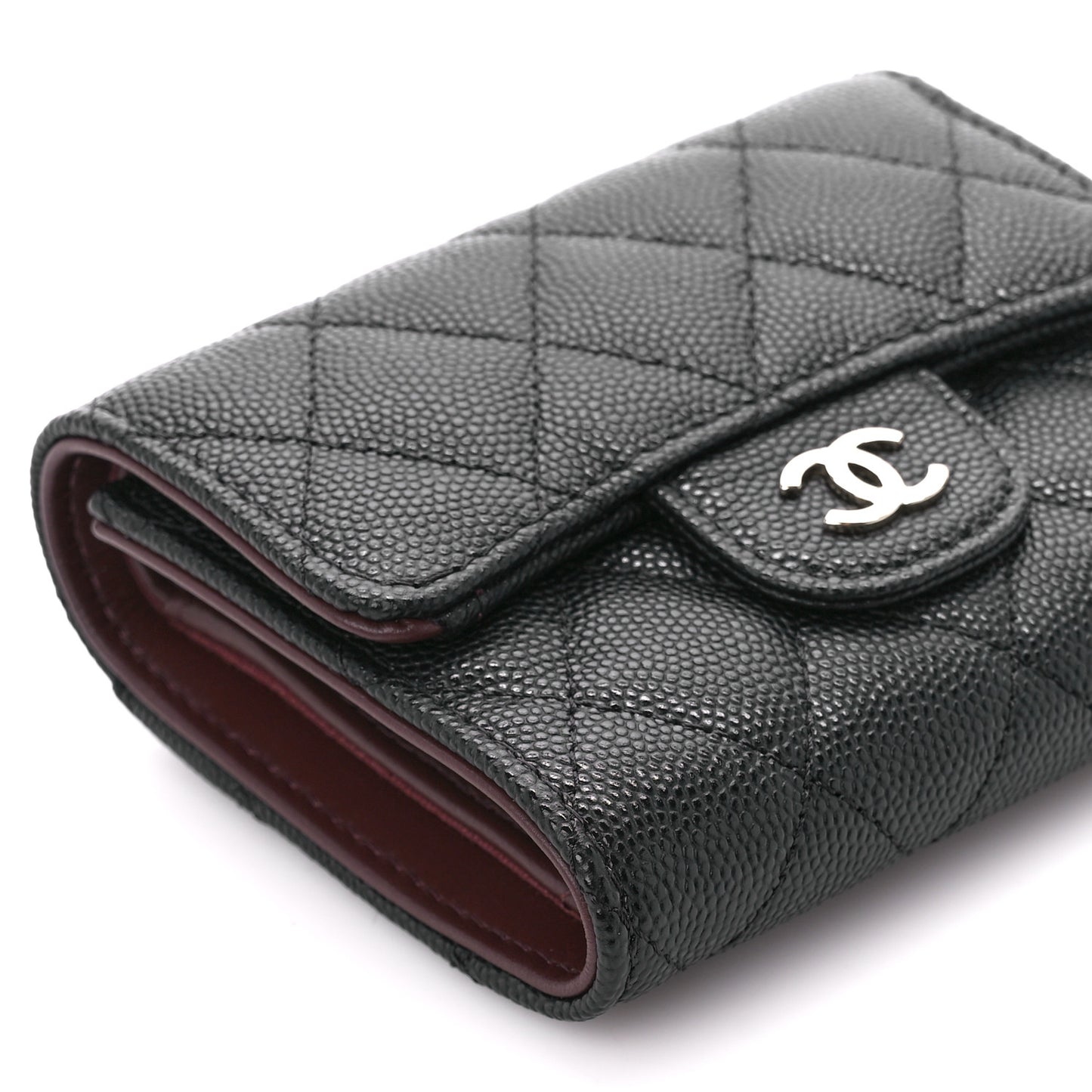 Caviar Quilted Compact Flap Wallet Black