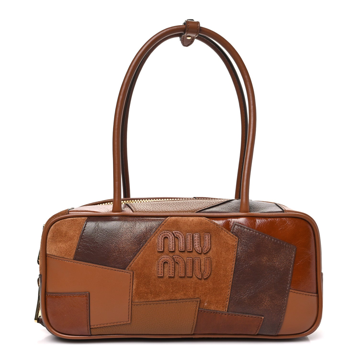 Miu Miu Nappa Patchwork Small Beau Top Handle Bag Cognac 1 of 9