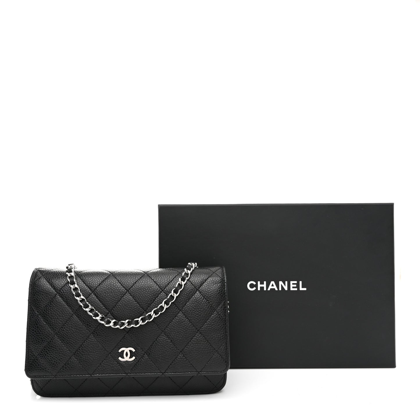 Caviar Quilted Wallet on Chain WOC Black