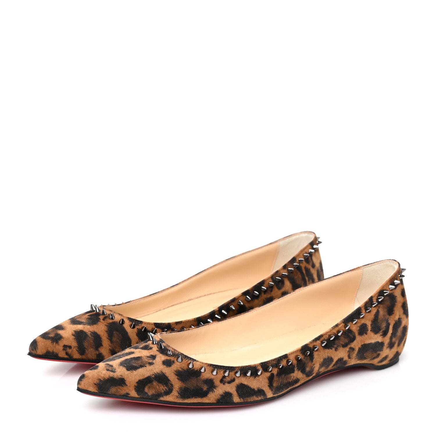 Christian Louboutin Calf Hair Spike Leopard Print Flats 38 Brown 3 of 7