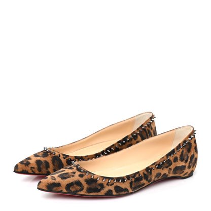 Christian Louboutin Calf Hair Spike Leopard Print Flats 38 Brown 3 of 7