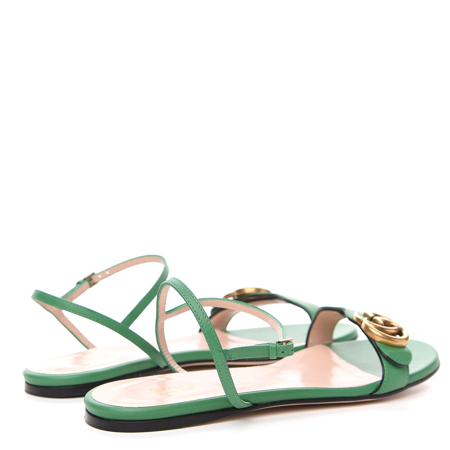 Lifford Calfskin GG Marmont Ankle Wrap Flat Sandals 39 New Shamarock