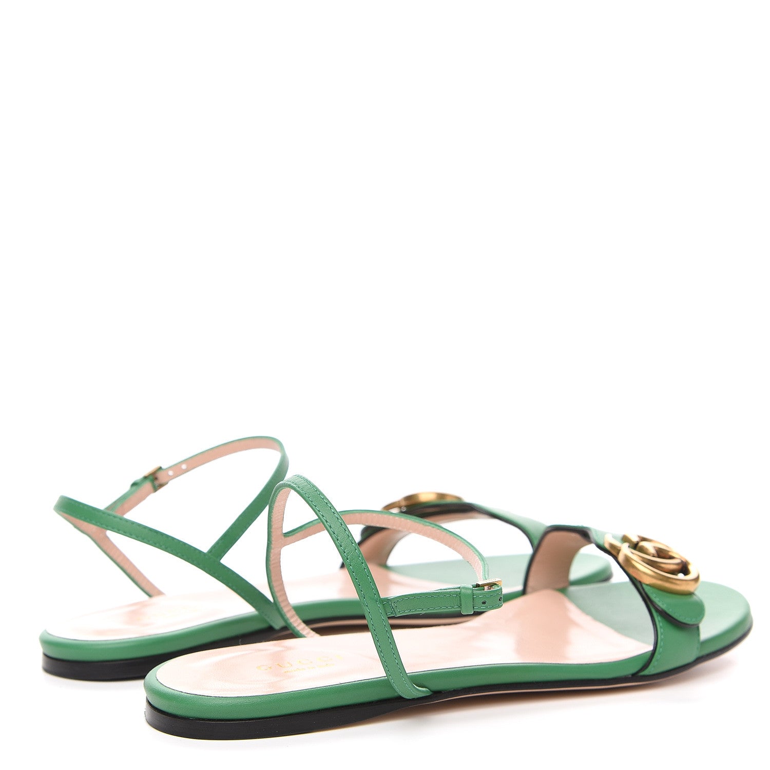 Gucci Lifford Calfskin GG Marmont Ankle Wrap Flat Sandals 39 New Shamarock 4 of 7