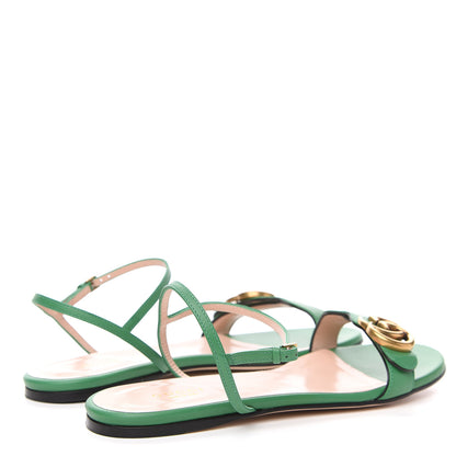 Gucci Lifford Calfskin GG Marmont Ankle Wrap Flat Sandals 39 New Shamarock 4 of 7
