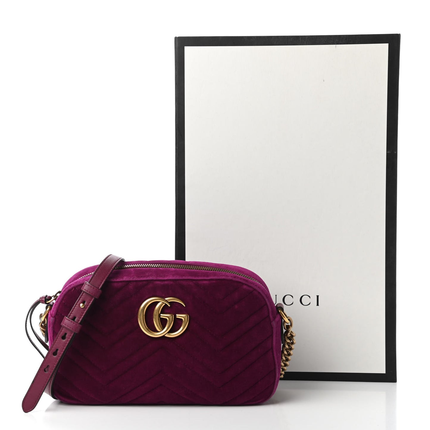 Velvet Matelasse Small GG Marmont Chain Shoulder Bag Fuchsia Violet Cyclamen
