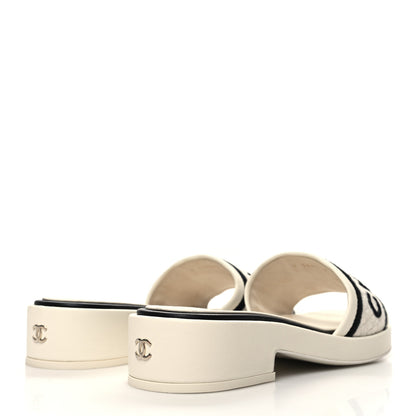 Chanel Lambskin Embroidered Logo Mules 38 Ivory Black 4 of 10