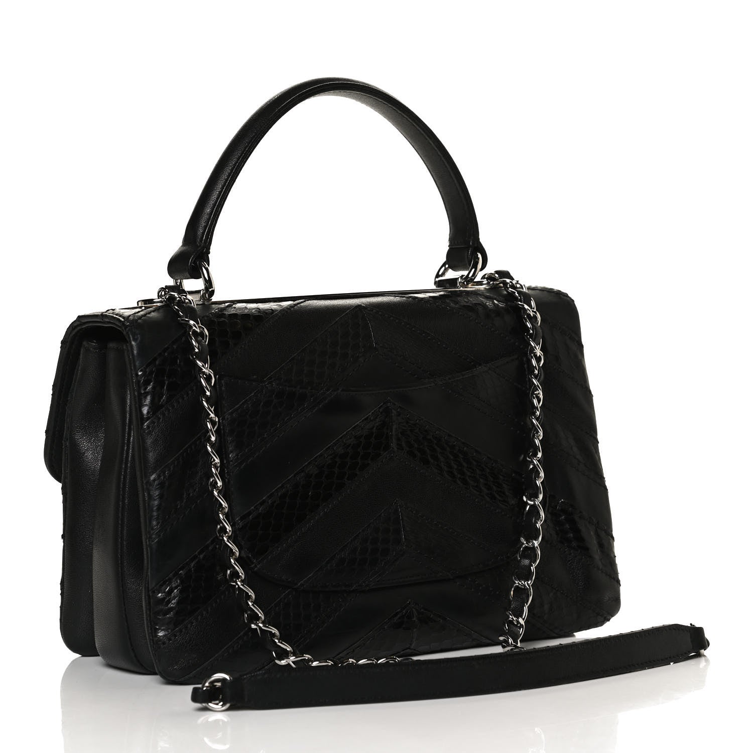 Chanel Calfskin Sheepskin Watersnake Chevron Quilted CC Small Trendy CC Dual Handle Flap Bag Black 3 of 13