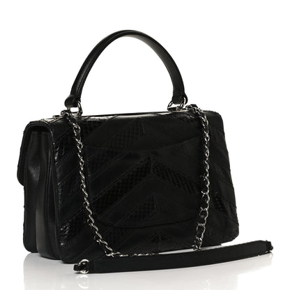 Chanel Calfskin Sheepskin Watersnake Chevron Quilted CC Small Trendy CC Dual Handle Flap Bag Black 3 of 13