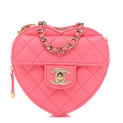 Chanel Lambskin Quilted CC In Love Heart Clutch With Chain Pink 1 of 10