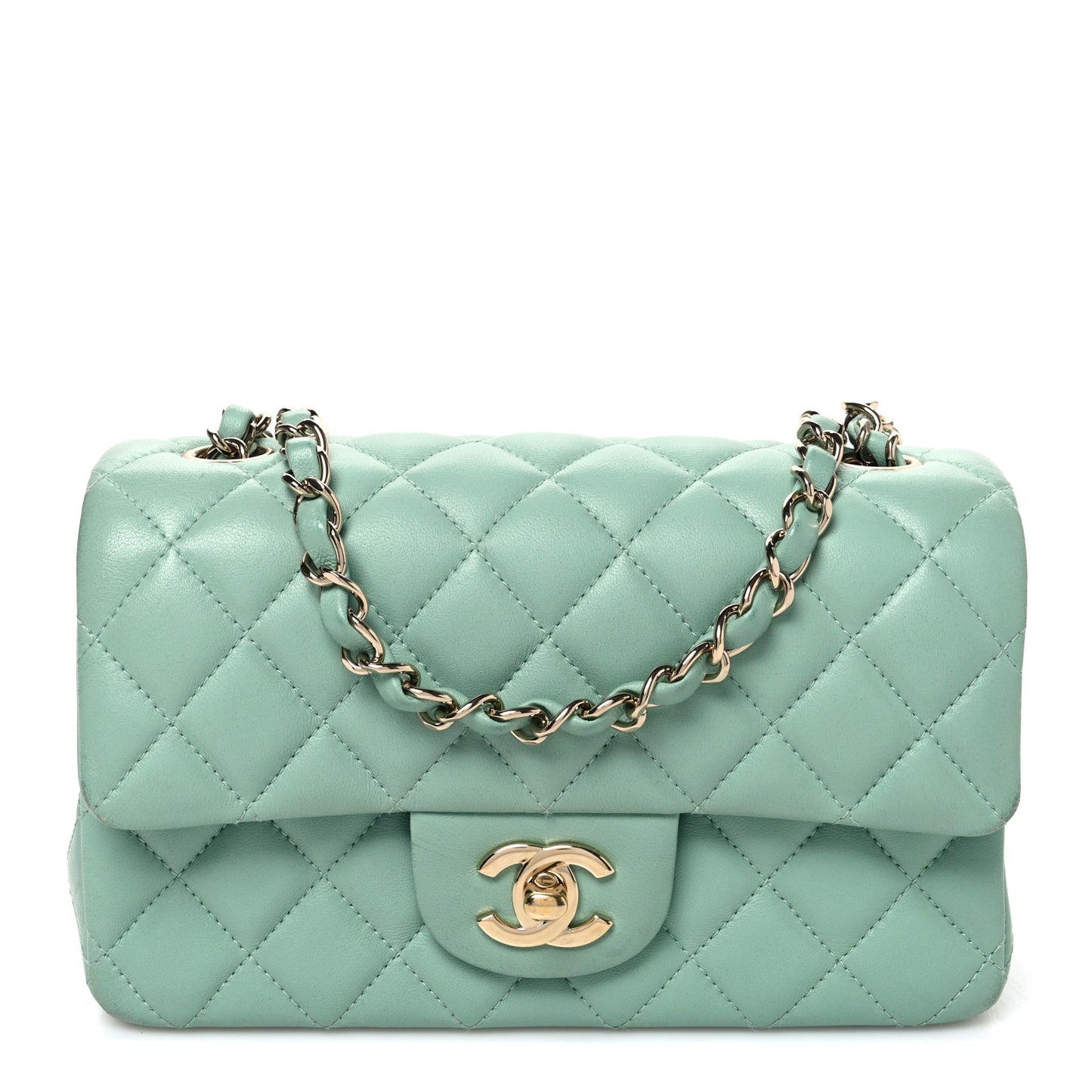 Lambskin Quilted Mini Rectangular Flap Light Green
