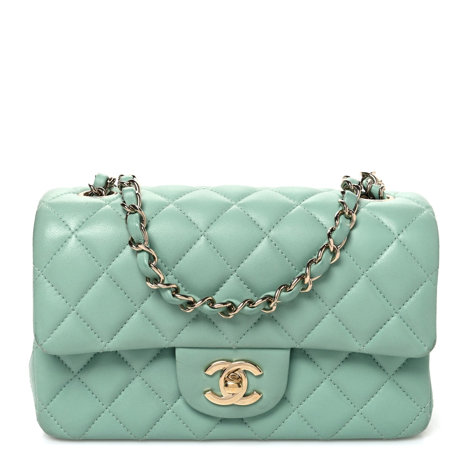 Chanel Lambskin Quilted Mini Rectangular Flap Light Green 1 of 10