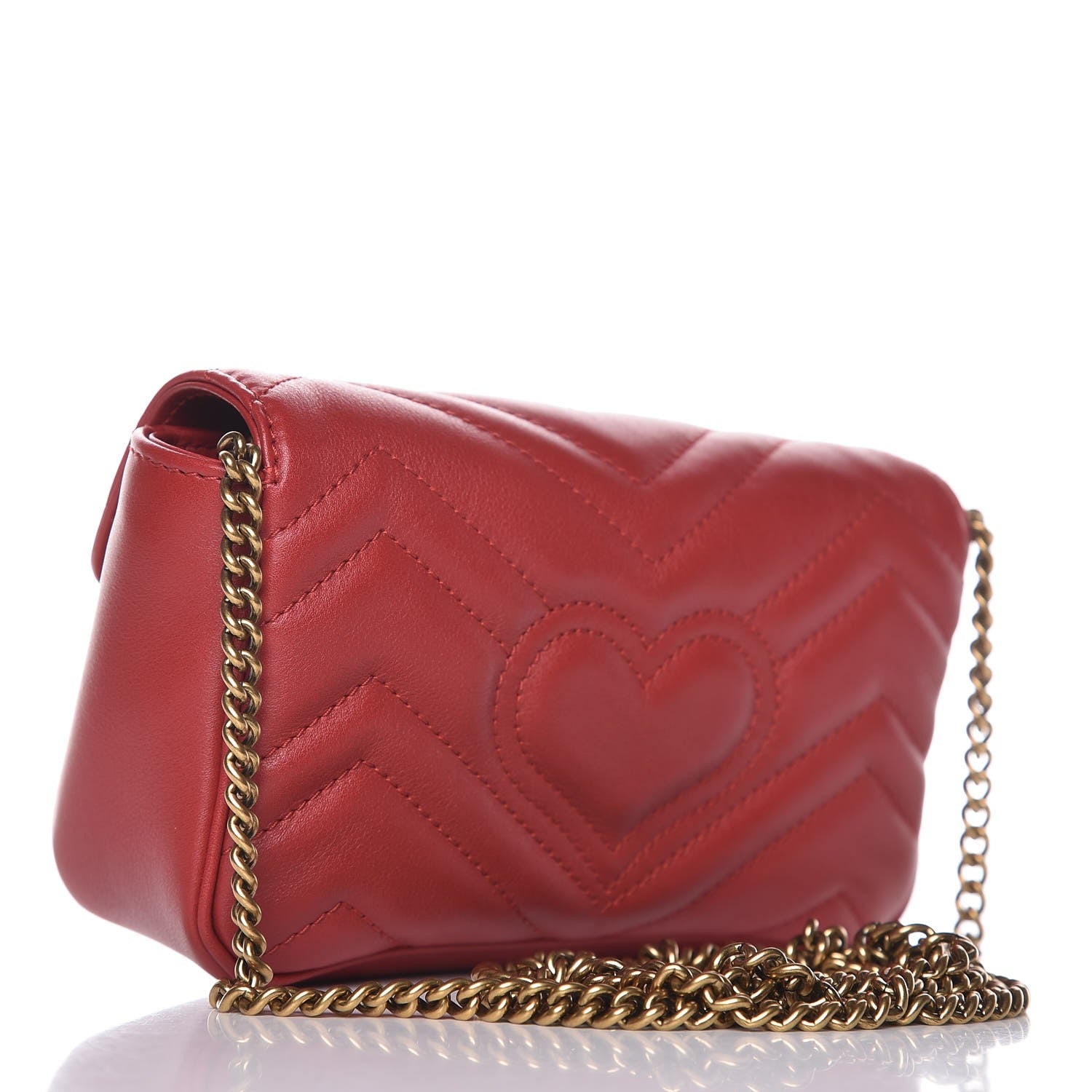 Gucci Calfskin Matelasse Super Mini GG Marmont Shoulder Bag Hibiscus Red 3 of 8