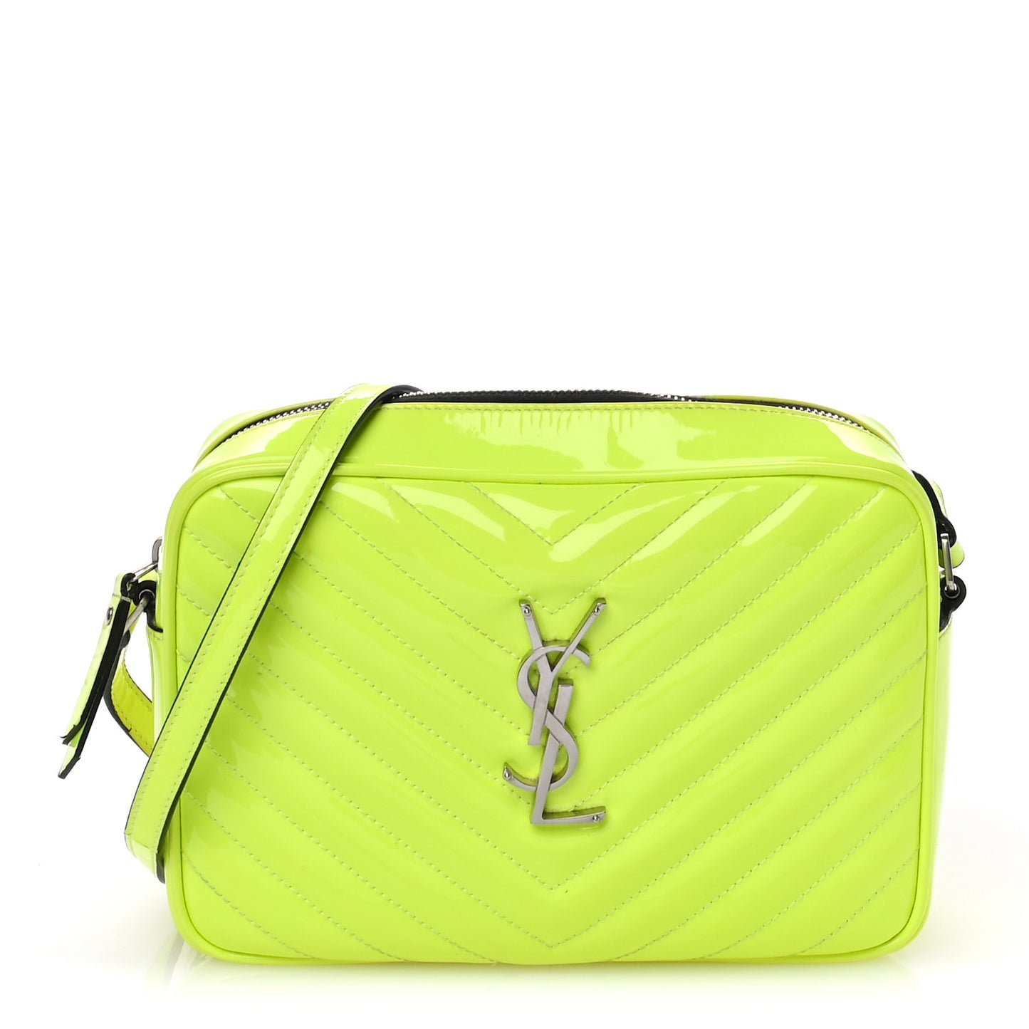 Patent Calfskin Matelasse Monogram Lou Camera Bag Neon Yellow