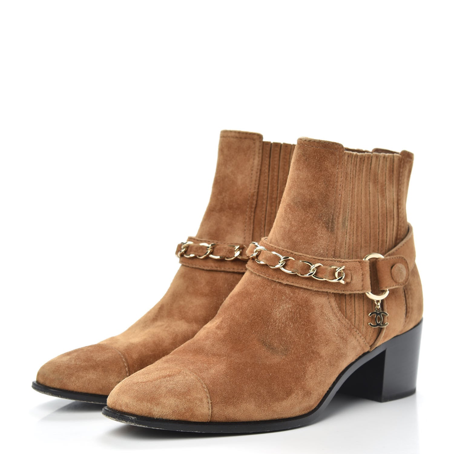 Chanel Suede Chain CC Short Boots 37.5 Light Brown 3 of 9