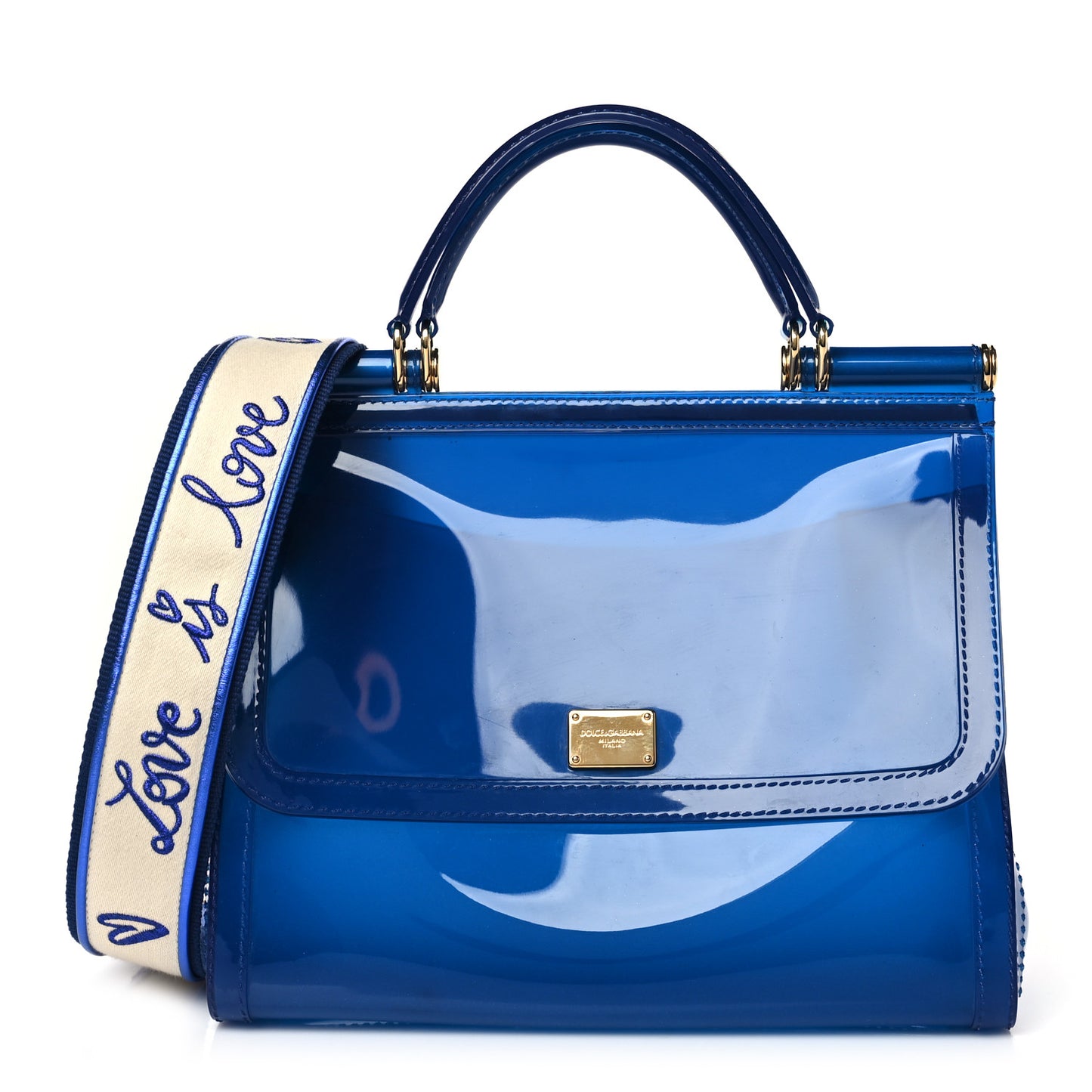 DOLCE &amp; GABBANA Rubber Semi Transparent Miss Sicily Satchel Blue