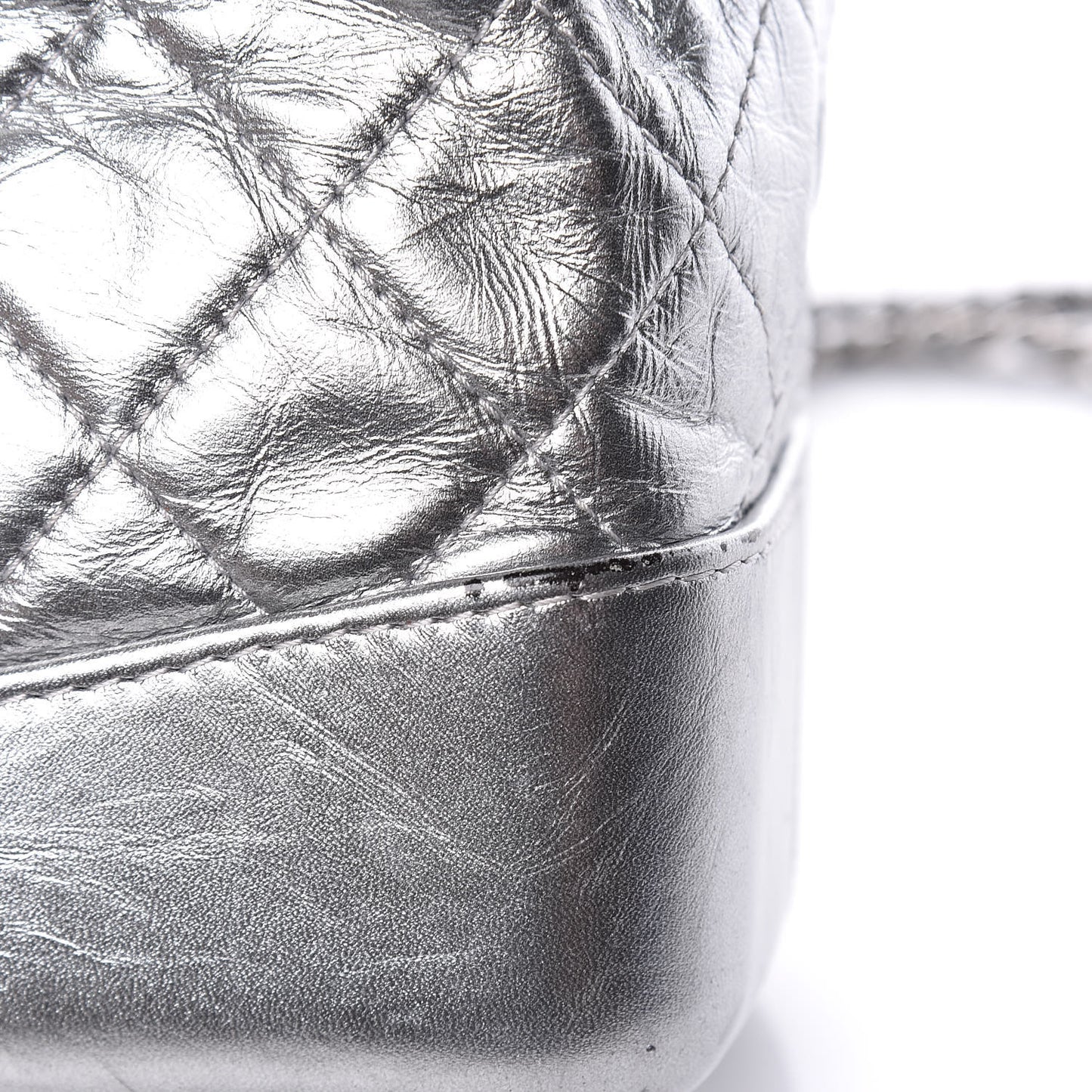 Metallic Crumpled Calfskin Quilted Gabrielle Backpack Silver