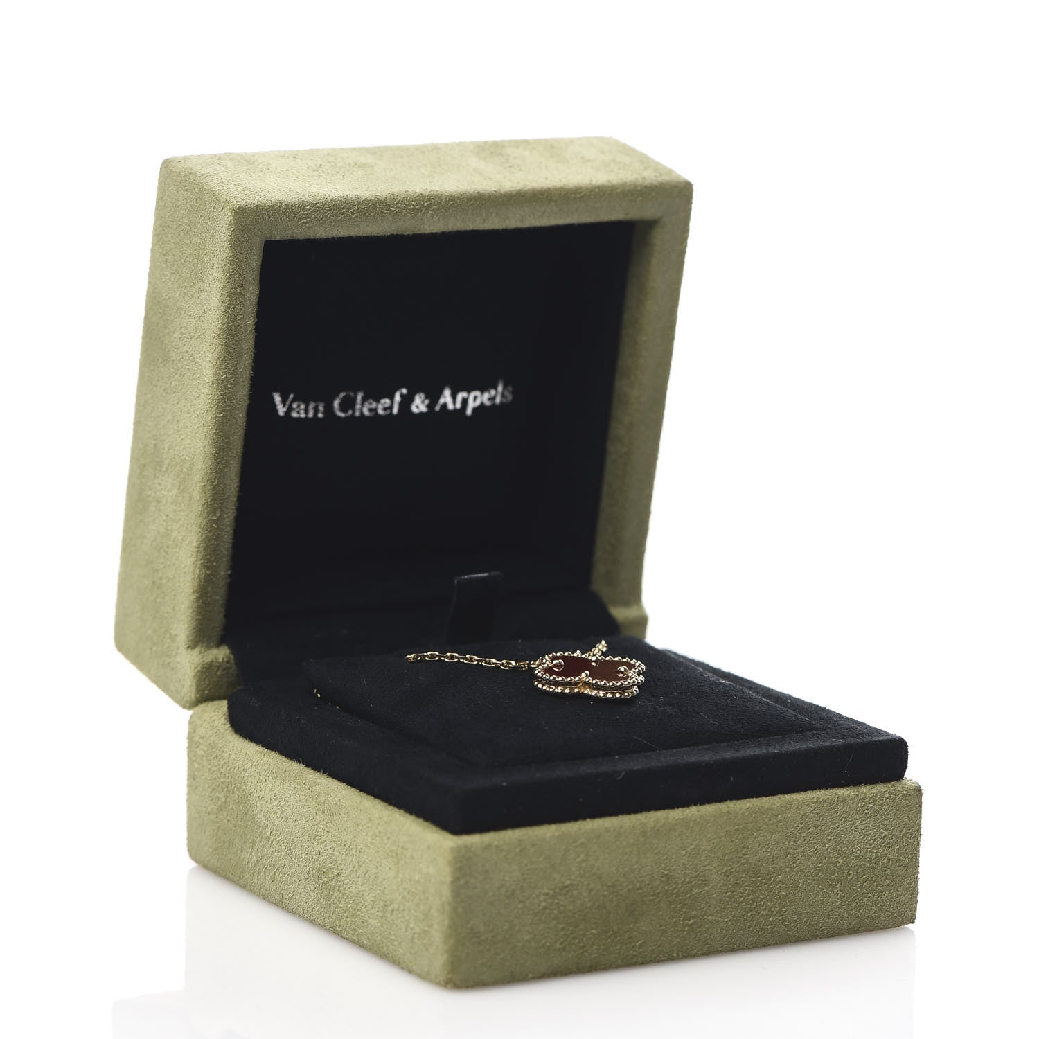 Van Cleef & Arpels 18K Yellow Gold Carnelian Vintage Alhambra Pendant Necklace 6 of 6
