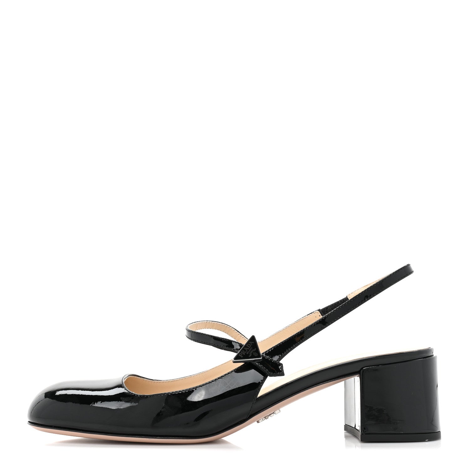Prada Patent Decolette Logo Mary Jane 45mm Slingback Pumps 40 Black 1 of 9