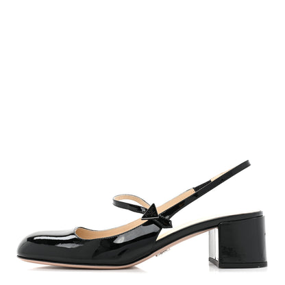 Prada Patent Decolette Logo Mary Jane 45mm Slingback Pumps 40 Black 1 of 9