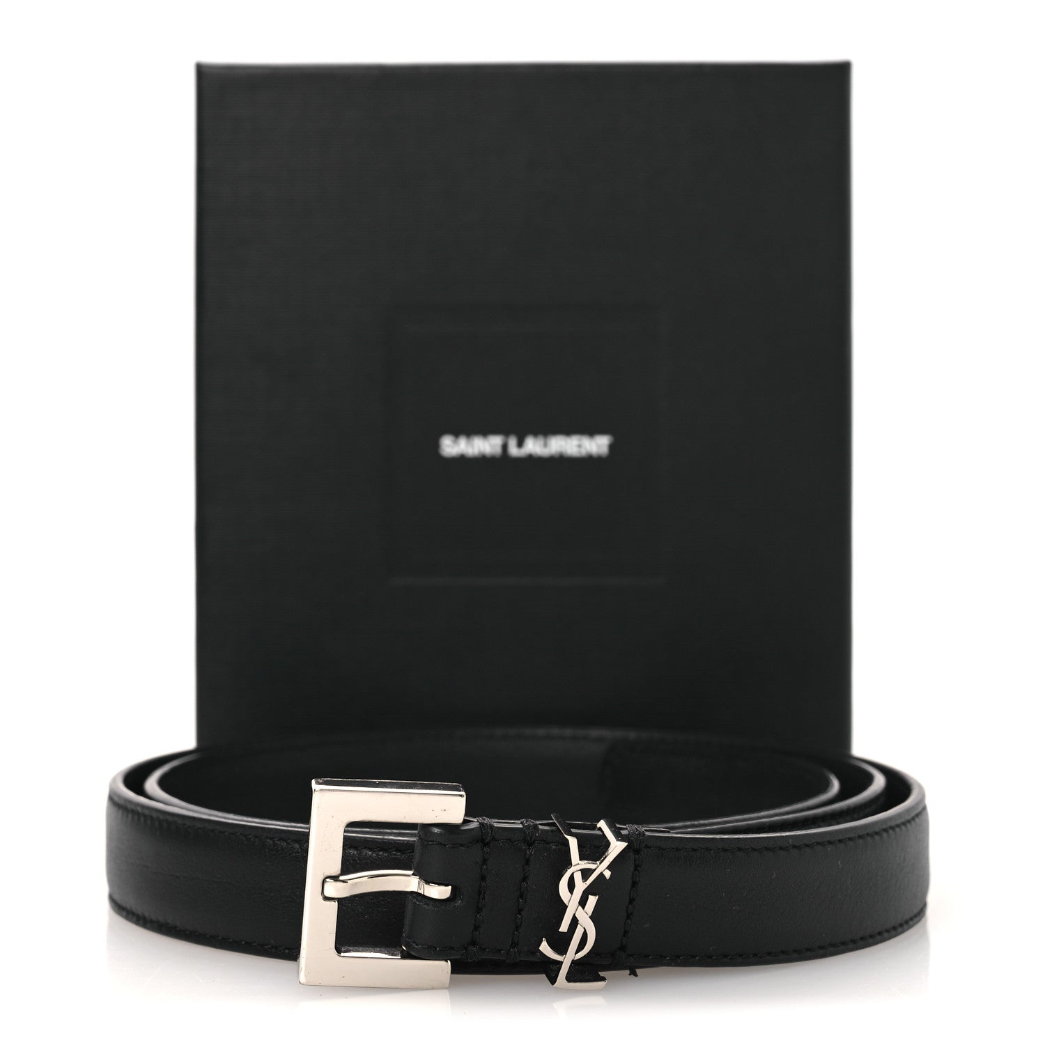 Saint Laurent Smooth Calfskin Monogram Square Buckle Belt 80 32 Black 8 of 8