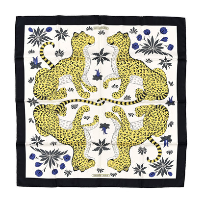 Hermes Silk Les Leopards Scarf 90 Black Blanc Jaune D'Or 1 of 8