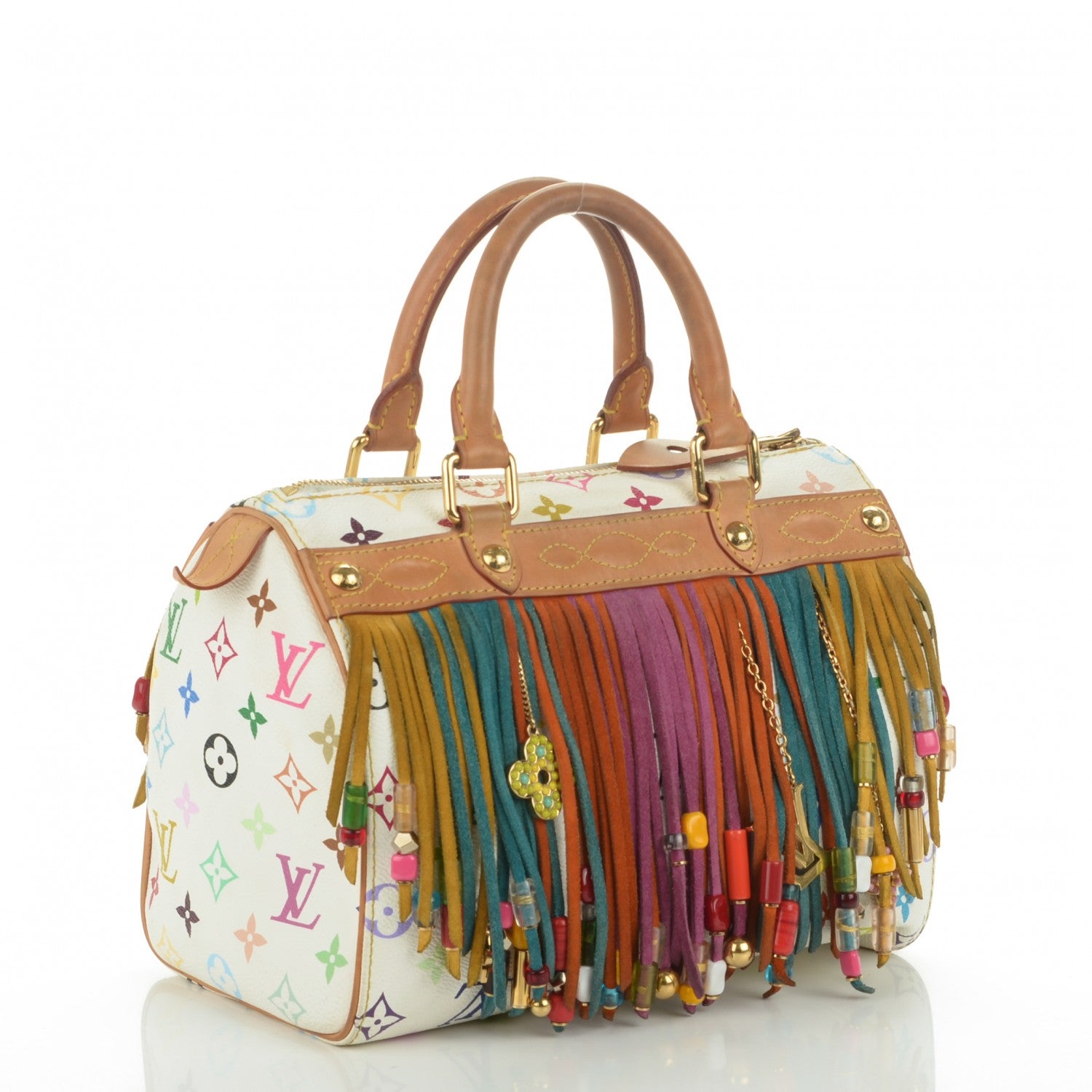 Louis Vuitton Monogram Multicolor Fringe Speedy 25 White 3 of 7