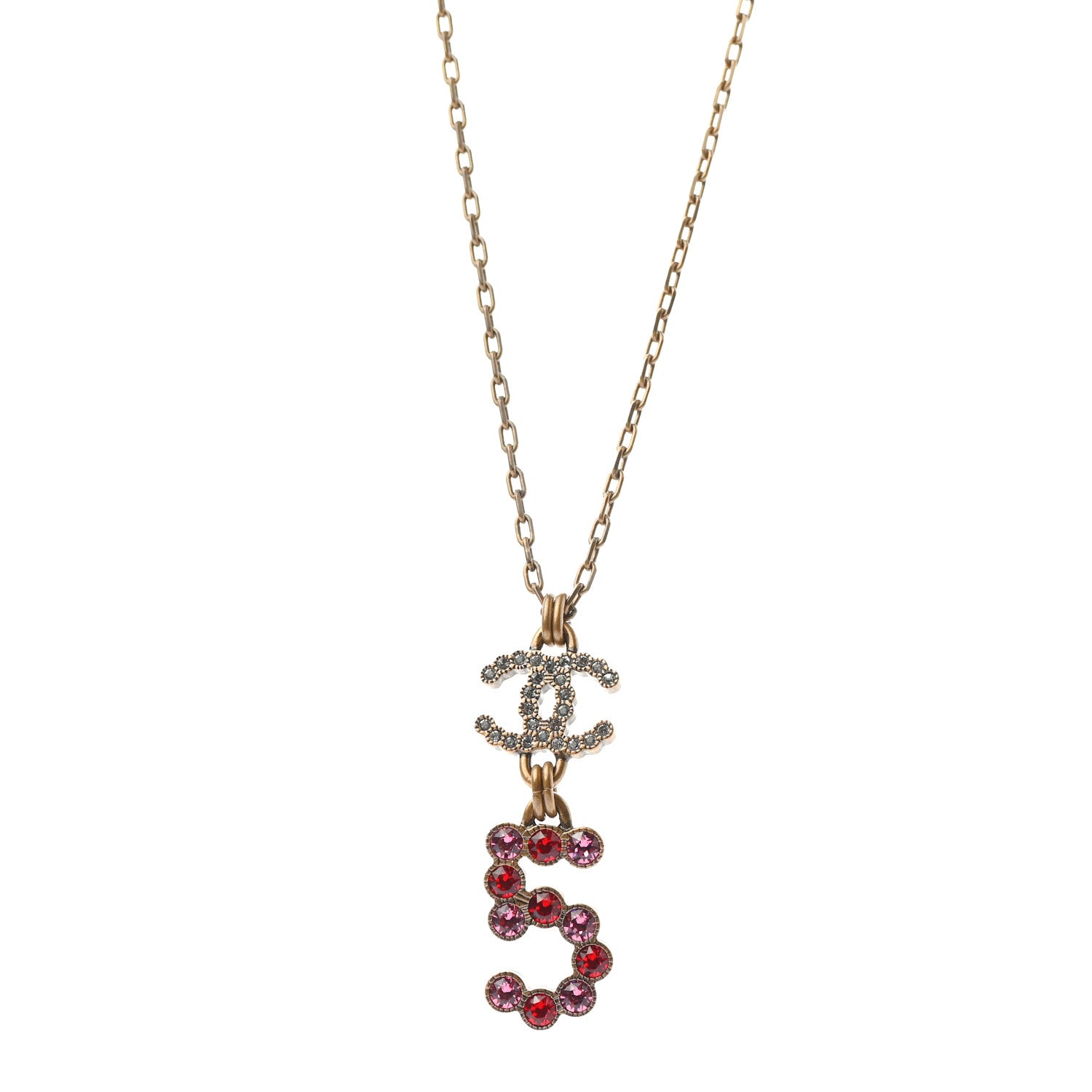 Chanel Metal Crystal City of Lights Necklace Pendant Red Gold 1 of 5