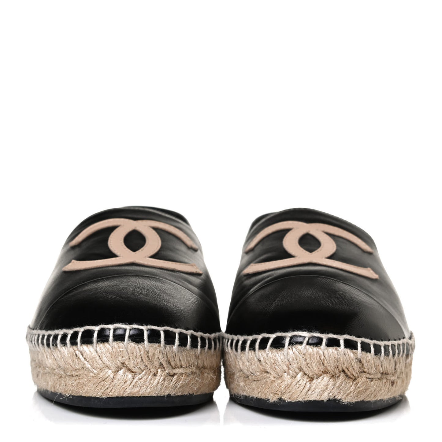 Lambskin Shiny Calfskin CC Espadrilles 40 Black Beige