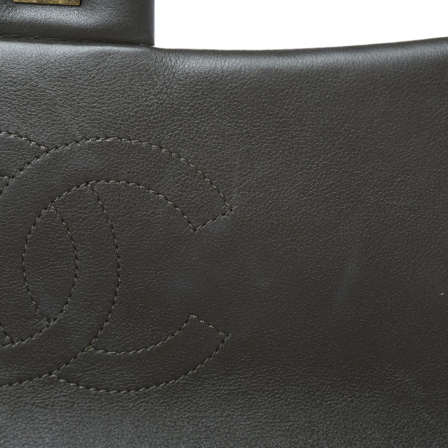 Glazed Calfskin Quilted Large Gold Bar Top Handle Flap Dark Grey