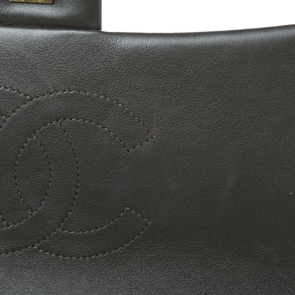 Chanel Glazed Calfskin Quilted Large Gold Bar Top Handle Flap Dark Grey 12 of 14