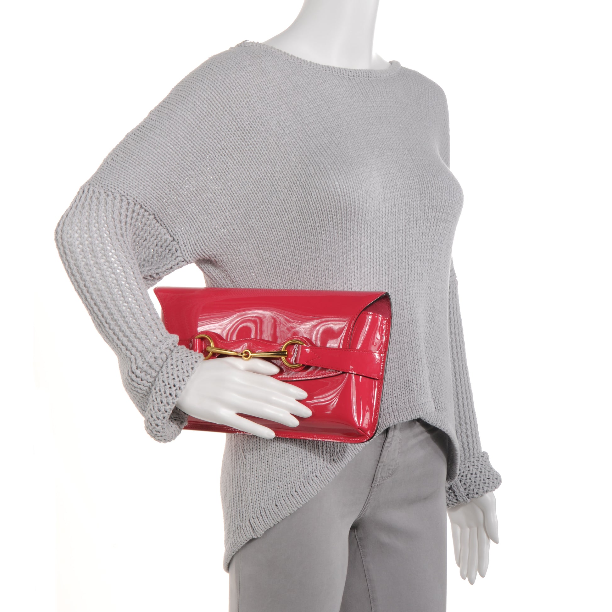 Gucci Patent Large Bright Bit Clutch Shocking Pink 2 of 9