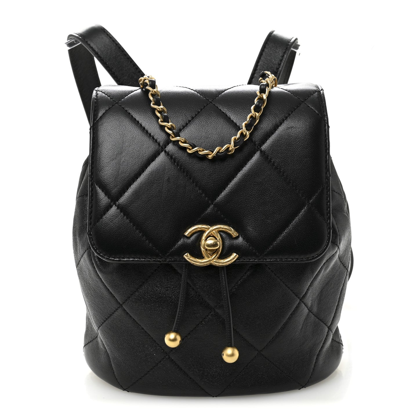 Lambskin Quilted Logo Mini Backpack Black