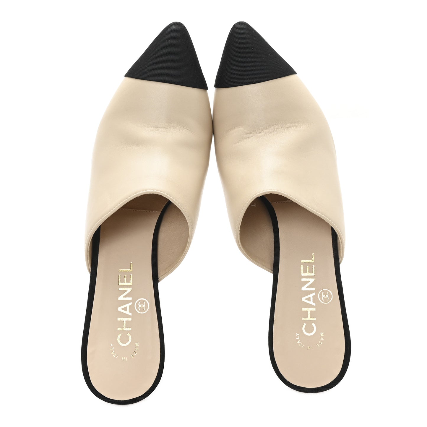 Goatskin Grosgrain Cap Toe Pearl Mule 39 Beige Black