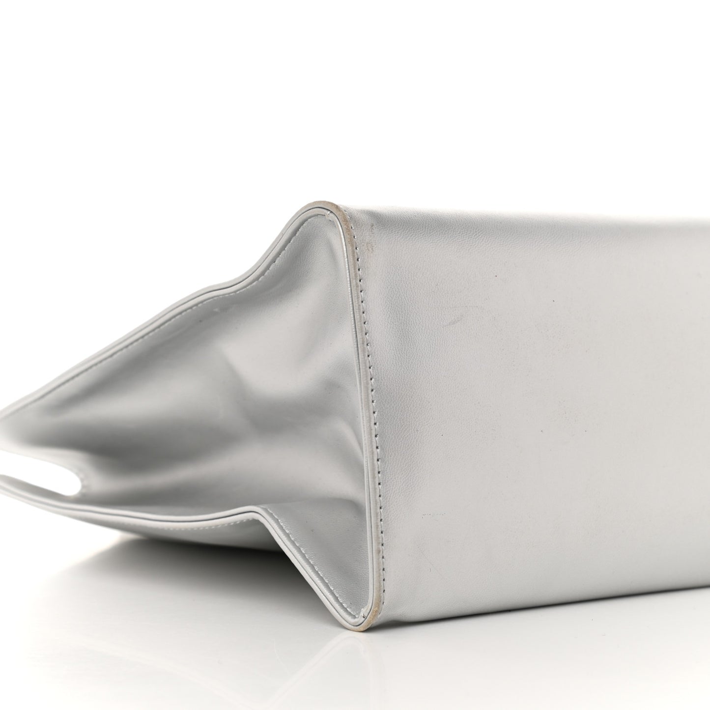 Metallic Vegan Leather Medium Shopping Bag Silver