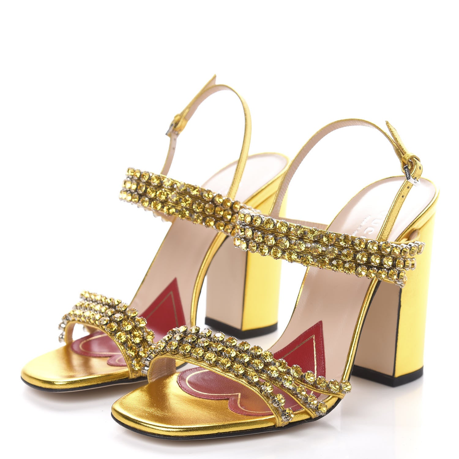 Gucci Nappa Silk Crystal Bertie High Heel Sandals 36.5 Gold 3 of 8
