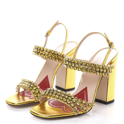 Gucci Nappa Silk Crystal Bertie High Heel Sandals 36.5 Gold 3 of 8