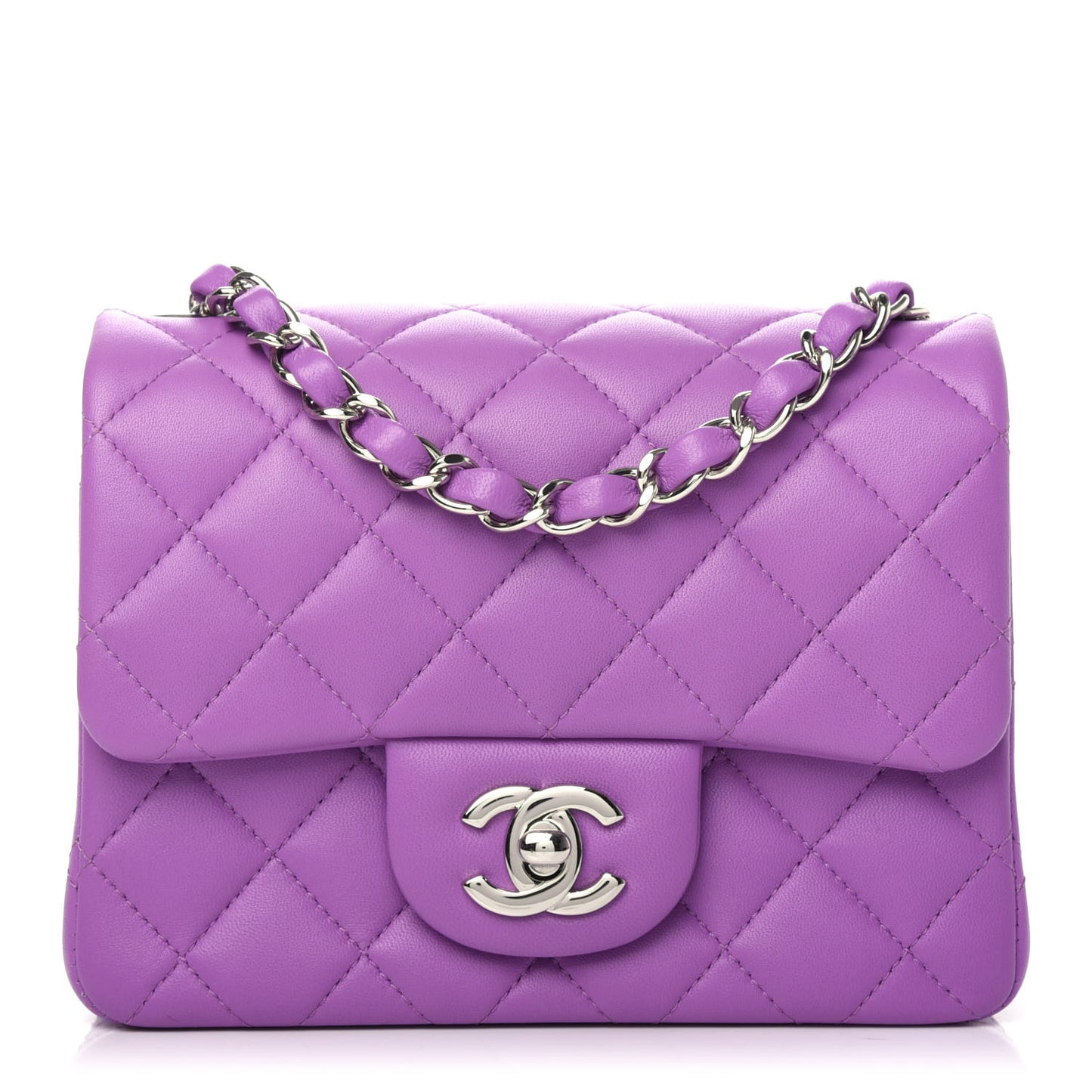 Lambskin Quilted Mini Square Flap Purple