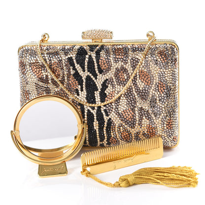 Judith Leiber Crystal Leopard Minaudiere Clutch Gold Brown 11 of 12