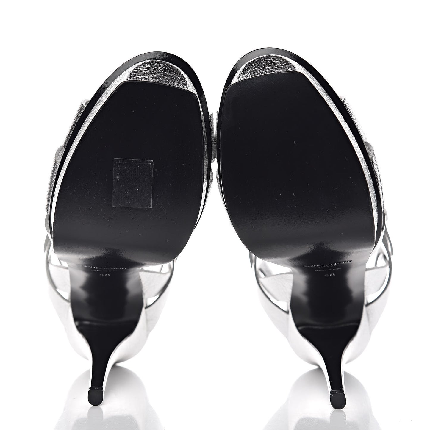 Metallic Crackled Calfskin Tribute 105 Platform Sandals 40 Argento